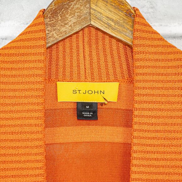 ST. JOHN Open Front Cardigan Sweater Orange Stripe Wool Blend Medium - Picture 3 of 11
